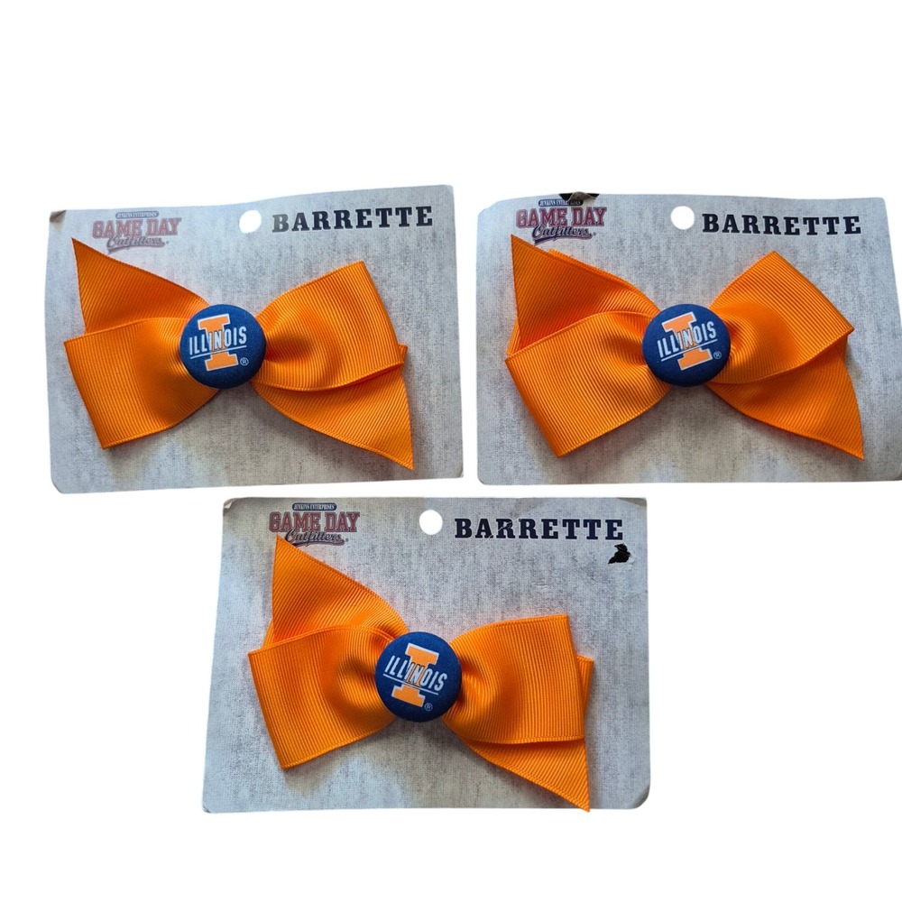 Illinois Fighting Illini Hair Bow Barrette Lot of 3 NCAA Orange Game‎ Day